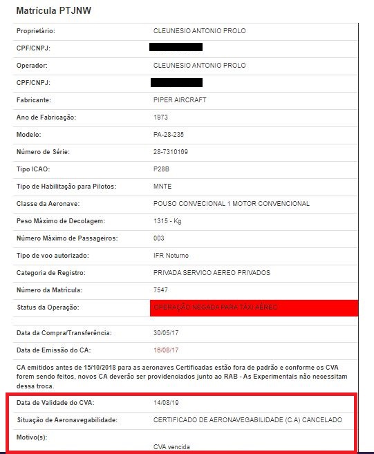 certificado vencido aviao