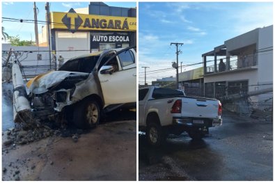 Hilux destroi poste
