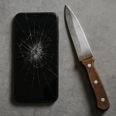 celular quebrado faca